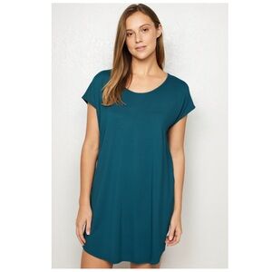 LILLA P Women Size S Teal Short Sleeve Back Cut Out Pullover T-Shirt Dress Tunic